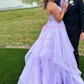 Princess V-neck Tulle Ruffle Prom Dresses