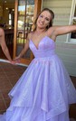 Princess V-neck Tulle Ruffle Prom Dresses