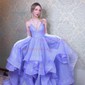 Princess V-neck Tulle Ruffle Prom Dresses