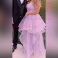 Princess V-neck Tulle Ruffle Prom Dresses