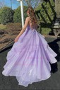 Princess V-neck Tulle Ruffle Prom Dresses