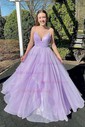 Princess V-neck Tulle Ruffle Prom Dresses