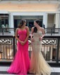 Mermaid V-neck Tulle Corset Prom Dresses With Beading
