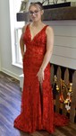 Mermaid V-neck Backless Sparkly Sequin Prom Dresses