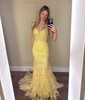 Mermaid V-neck Lace Corset Prom Dresses With Appliques