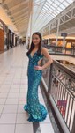 Sheath/Column V-neck Backless Sparkly Sequin Prom Dresses