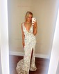 Sheath/Column V-neck Backless Sparkly Sequin Prom Dresses