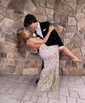 Sheath/Column V-neck Backless Sparkly Sequin Prom Dresses