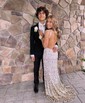 Sheath/Column V-neck Backless Sparkly Sequin Prom Dresses