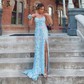 Sheath/Column Sweetheart Sparkly Sequin Prom Dresses With Floral