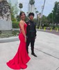 Black Mermaid V-neck Glitter Prom Dresses With Appliques