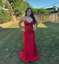 Mermaid V-neck Glitter Prom Dresses With Appliques