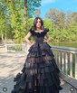 Ball Gown Off-the-shoulder Taffeta Ruffle Tiered Prom Dresses