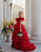Ball Gown Off-the-shoulder Taffeta Ruffle Tiered Prom Dresses