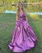 Ball Gown Strapless Ruched Satin Prom Dresses With Bow