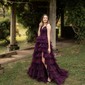 Ball Gown V-neck Tulle Ruffle Tiered Prom Dresses