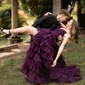 Ball Gown V-neck Tulle Ruffle Tiered Prom Dresses