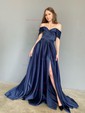Ball Gown Off-the-shoulder Satin Prom Dresses With Ruched
