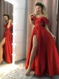 Ball Gown Off-the-shoulder Satin Prom Dresses With Ruched