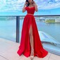 Ball Gown Off-the-shoulder Satin Prom Dresses With Ruched