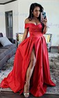 Ball Gown Off-the-shoulder Satin Prom Dresses With Ruched