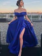 Ball Gown Off-the-shoulder Satin Prom Dresses With Ruched