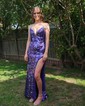 Black Sheath/Column V-neck Sparkly Sequin Prom Dresses