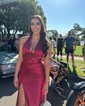 Sheath/Column Halter Satin Prom Dresses With Ruched