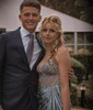 Sheath/Column V-neck Satin Corset Prom Dresses With Beading