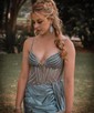 Sheath/Column V-neck Satin Corset Prom Dresses With Beading