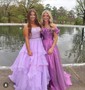Ball Gown Off-the-shoulder Tulle 3D Floral Prom Dresses With Ruched