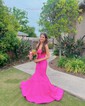 Mermaid Strapless Satin Cut Out Prom Dresse