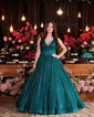 Ball Gown V-neck Sparkly Sequin Prom Dresses With Ruched