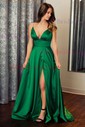 A-line V-neck Satin Prom Dresses With Ruched