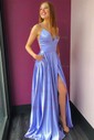 A-line V-neck Satin Prom Dresses With Ruched