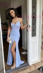 Sheath/Column Cowl Neck Glitter Prom Dresses With Ruched