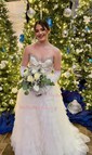 Ball Gown Strapless Tulle Ruffle Tiered Prom Dresses With Bow
