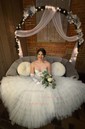 Ball Gown Strapless Tulle Ruffle Tiered Prom Dresses With Bow