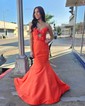 Mermaid V-neck Satin Cut Out Prom Dresses With Bow