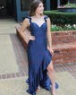 Sheath/Column Sweetheart Satin Beaded Prom Dresses