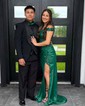 Sheath/Column Off-the-shoulder Satin Prom Dresses With Beading