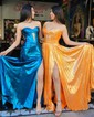 Sparkly A-line Strapless Metallic Prom Dresses With Ruched