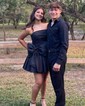 Unique Black Skater Satin Bow Homecoming Dresses