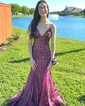 Mermaid V-neck Sparkly Sequin Prom Dresses With Appliques