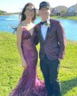 Mermaid V-neck Sparkly Sequin Prom Dresses With Appliques