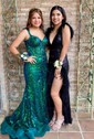 Mermaid Off-the-shoulder Sparkly Sequin Prom Dresses With Appliques