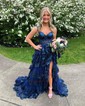Ball Gown Off-the-shoulder Tulle Tiered Prom Dresses With Appliques