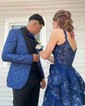 Ball Gown Off-the-shoulder Tulle Tiered Prom Dresses With Appliques