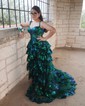 Ball Gown Off-the-shoulder Tulle Tiered Prom Dresses With Appliques