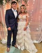 Ball Gown Off-the-shoulder Tulle Tiered Prom Dresses With Appliques